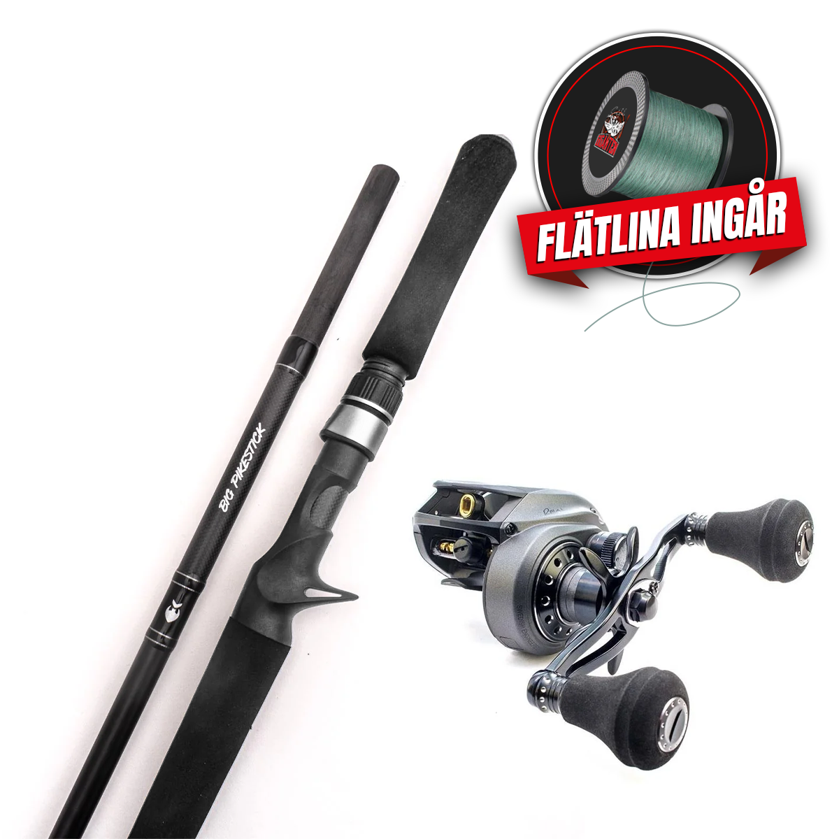 Gäddkit: Westin Big PikeStick 8' 150-290g (1+1) + Abu Garcia Revo Beast 40/41 (Vänster), Multi (inkl påspolad flätlina)