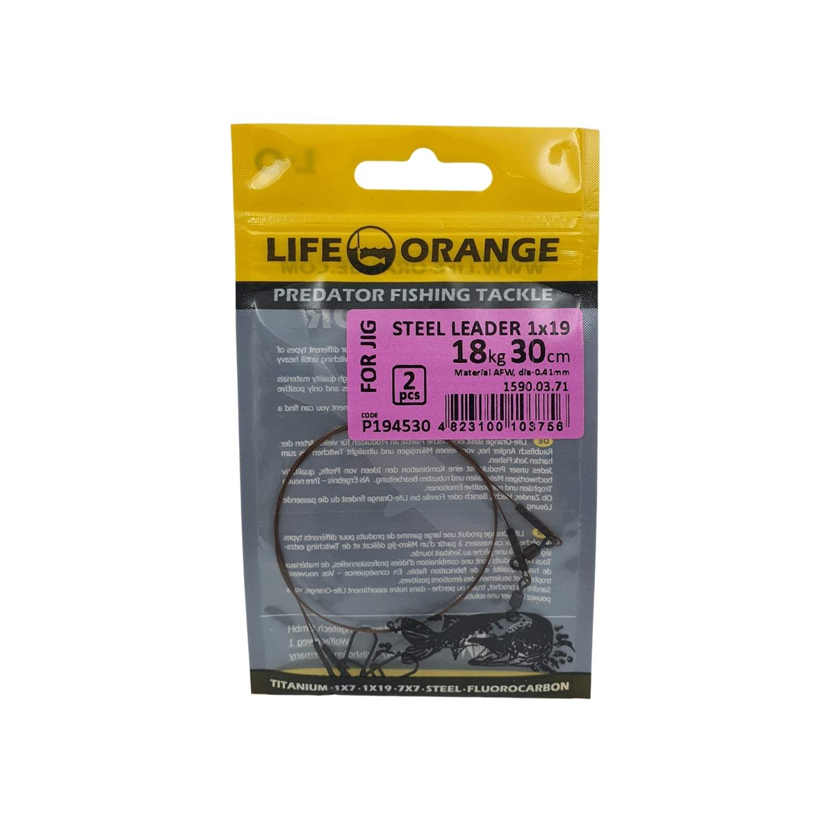 LIFE-ORANGE Leader Steel 1x19 Tafs, 2-pack