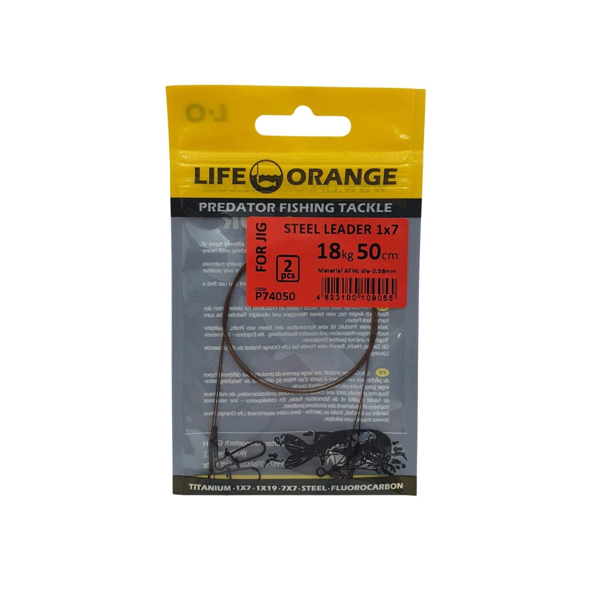 LIFE-ORANGE Leader Steel 1x7 Tafs, 2-pack