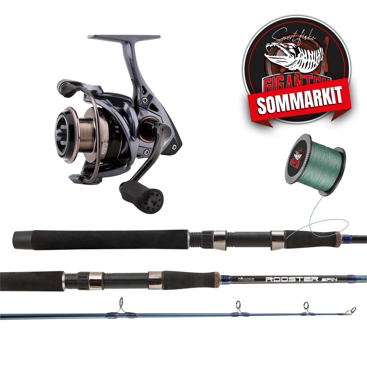 Sommarkit: Okuma Epixor XT EPXT-30S + Rodster 7' 10-30g, Haspel (inkl påspolad flätlina)